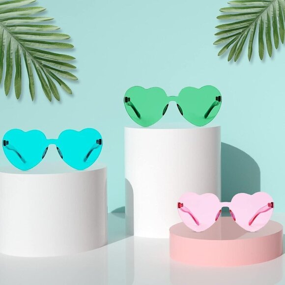 20 Pack Heart Shaped Sunglasses One Piece Candy Color Rimless Glasses for Women - Picture 4 of 6